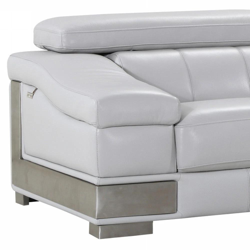 92" Light Gray Italian Leather Sofa With Silver Legs - Homeroots - Flyclothing LLC