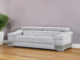 92" Light Gray Italian Leather Sofa With Silver Legs - Homeroots