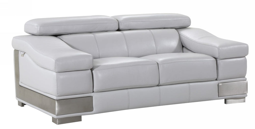 73" Light Gray And Silver Genuine Leather Love Seat - Homeroots