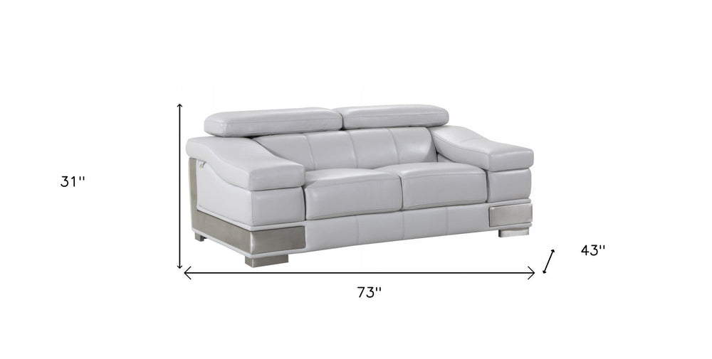 73" Light Gray And Silver Genuine Leather Love Seat - Homeroots - Flyclothing LLC