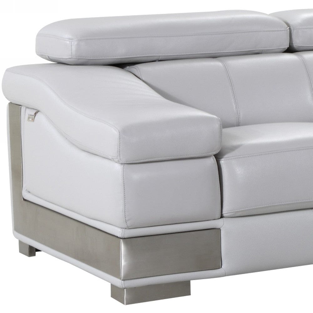 73" Light Gray And Silver Genuine Leather Love Seat - Homeroots - Flyclothing LLC