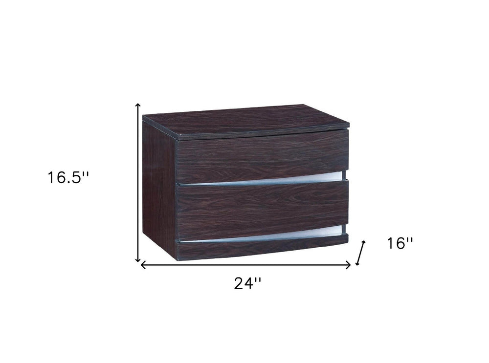 17" Dark Brown Two Drawers Manufactured Wood Mirrored Nightstand - Homeroots - Flyclothing LLC