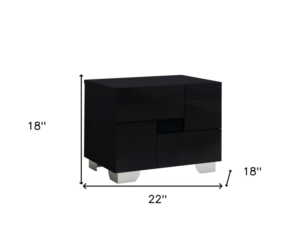 18" Black Two Drawers Metal Mirrored Nightstand - Homeroots - Flyclothing LLC