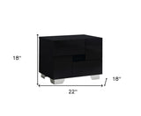 18" Black Two Drawers Metal Mirrored Nightstand - Homeroots - Flyclothing LLC