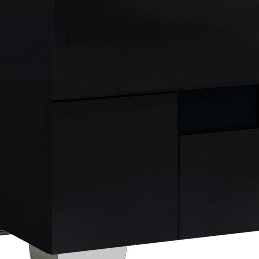 18" Black Two Drawers Metal Mirrored Nightstand - Homeroots - Flyclothing LLC