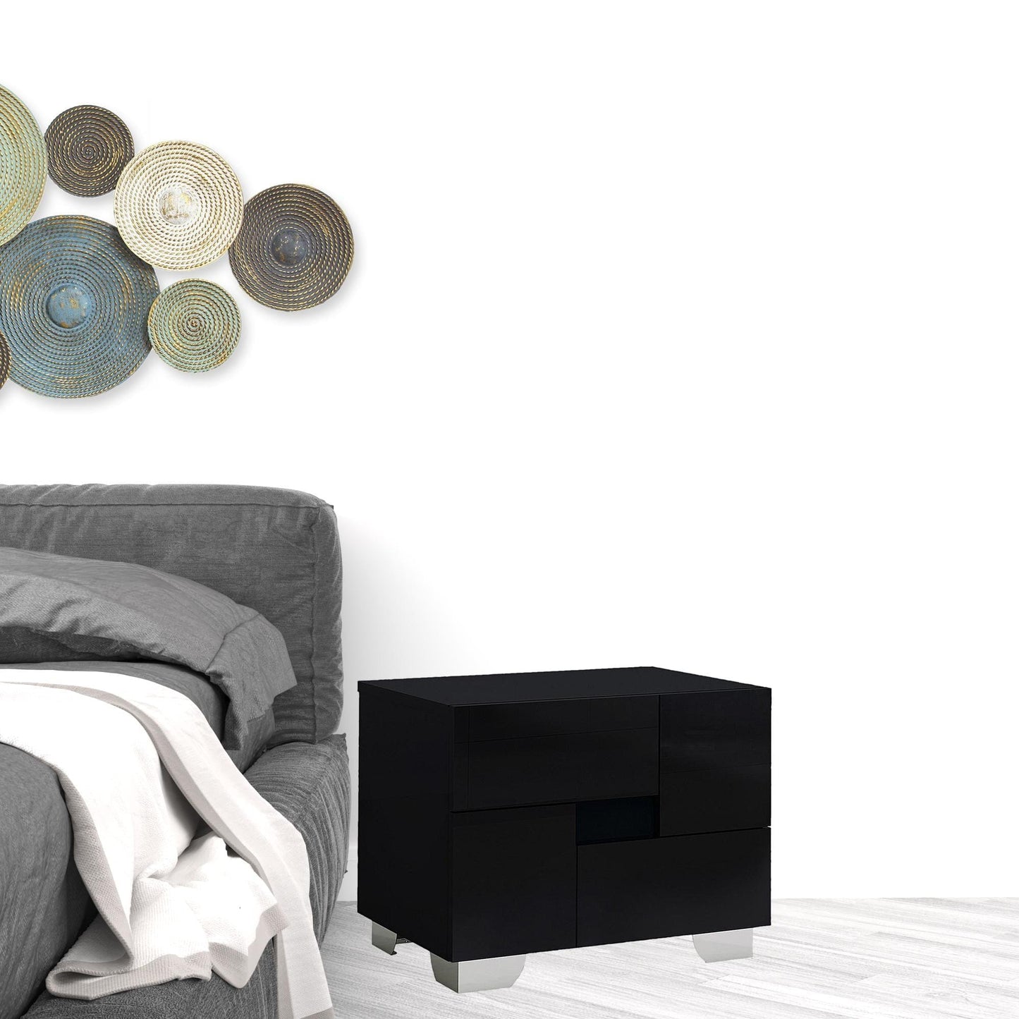 18" Black Two Drawers Metal Mirrored Nightstand - Homeroots - Flyclothing LLC