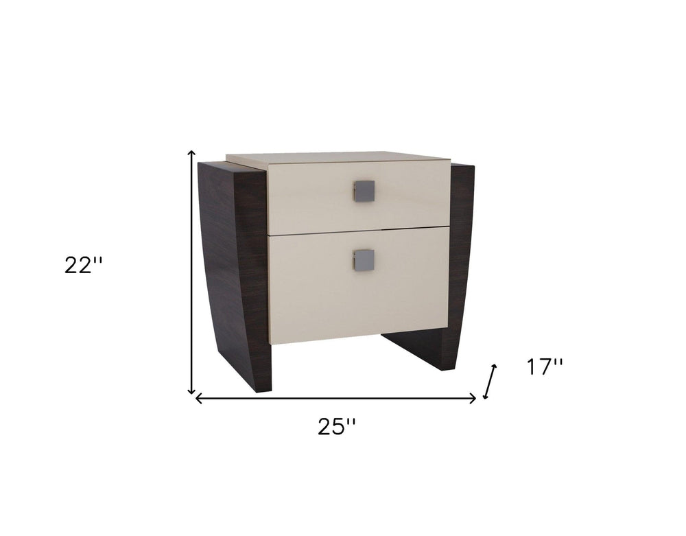 22" Refined Beige High Gloss Nightstand - Homeroots - Flyclothing LLC