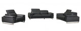 Three Piece Indoor Dark Gray Italian Leather Six Person Seating Set - Homeroots