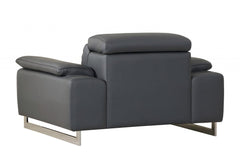 Three Piece Indoor Dark Gray Italian Leather Six Person Seating Set