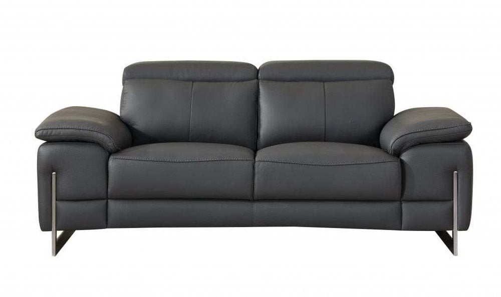 Three Piece Indoor Dark Gray Italian Leather Six Person Seating Set - Homeroots - Flyclothing LLC