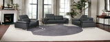 Three Piece Indoor Dark Gray Italian Leather Six Person Seating Set - Homeroots