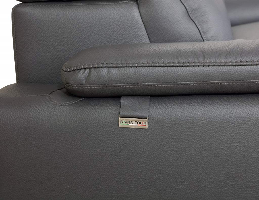 71" Dark Gray And Silver Genuine Leather Loveseat - Homeroots - Flyclothing LLC