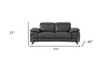 71" Dark Gray And Silver Genuine Leather Loveseat - Homeroots - Flyclothing LLC