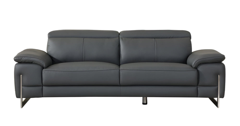 87" Dark Gray Italian Leather Sofa With Silver Legs - Homeroots - Flyclothing LLC