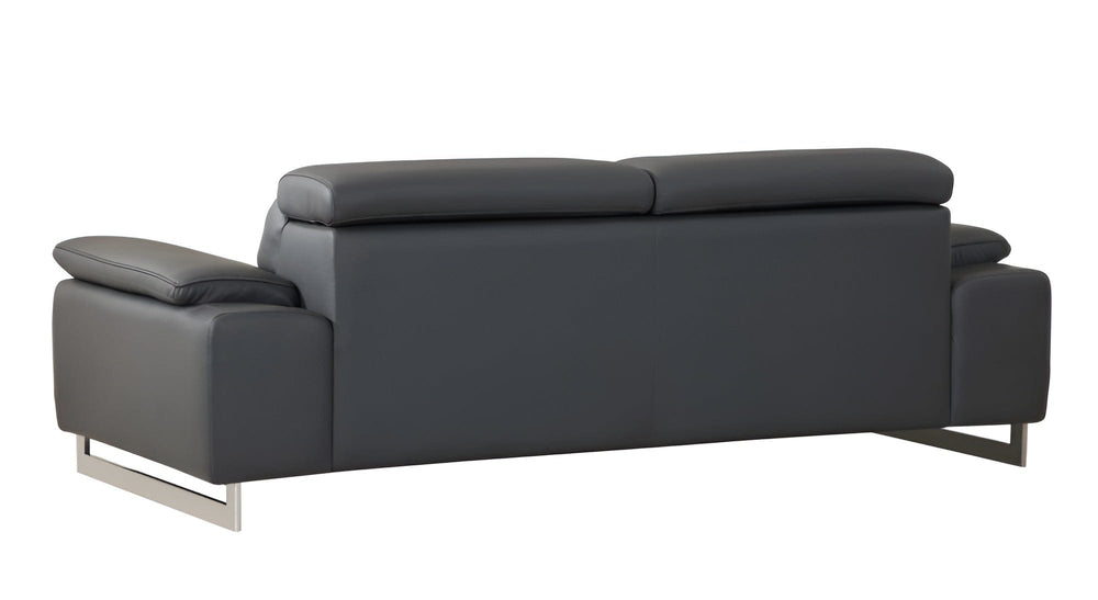 87" Dark Gray Italian Leather Sofa With Silver Legs - Homeroots - Flyclothing LLC