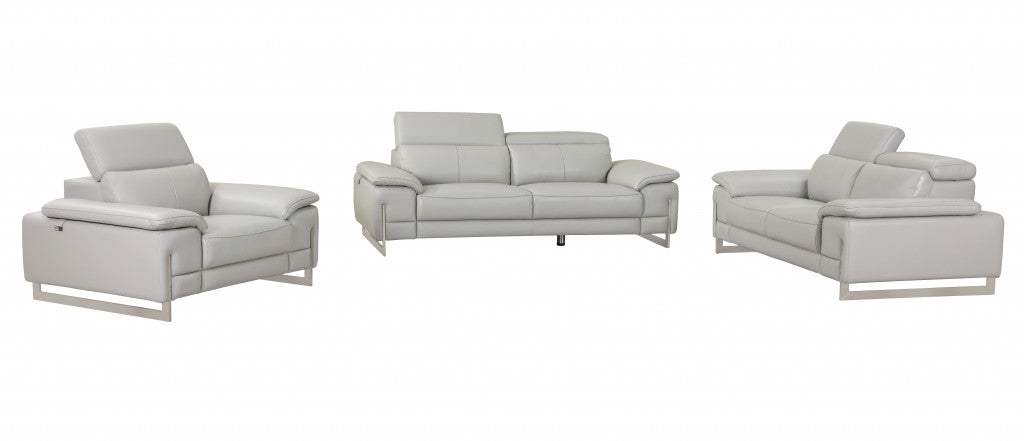 Three Piece Indoor Light Gray Italian Leather Six Person Seating Set - Homeroots - Flyclothing LLC