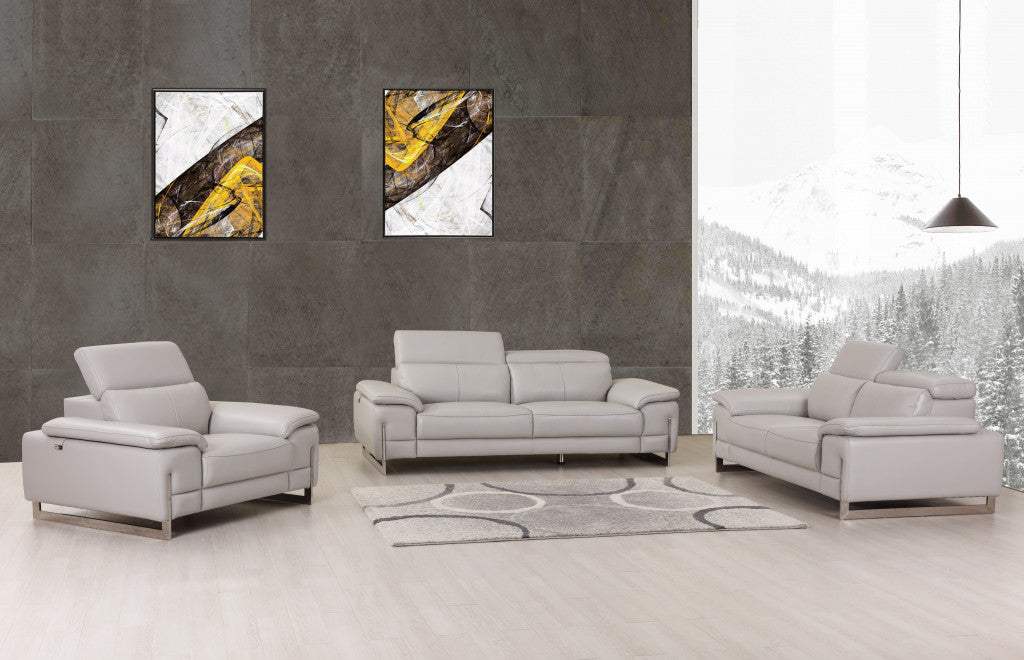 Three Piece Indoor Light Gray Italian Leather Six Person Seating Set - Homeroots - Flyclothing LLC
