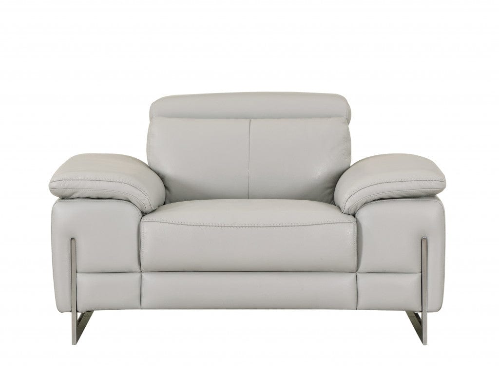 Three Piece Indoor Light Gray Italian Leather Six Person Seating Set