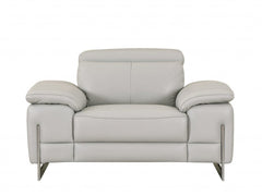 Three Piece Indoor Light Gray Italian Leather Six Person Seating Set