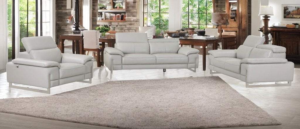Three Piece Indoor Light Gray Italian Leather Six Person Seating Set - Homeroots - Flyclothing LLC