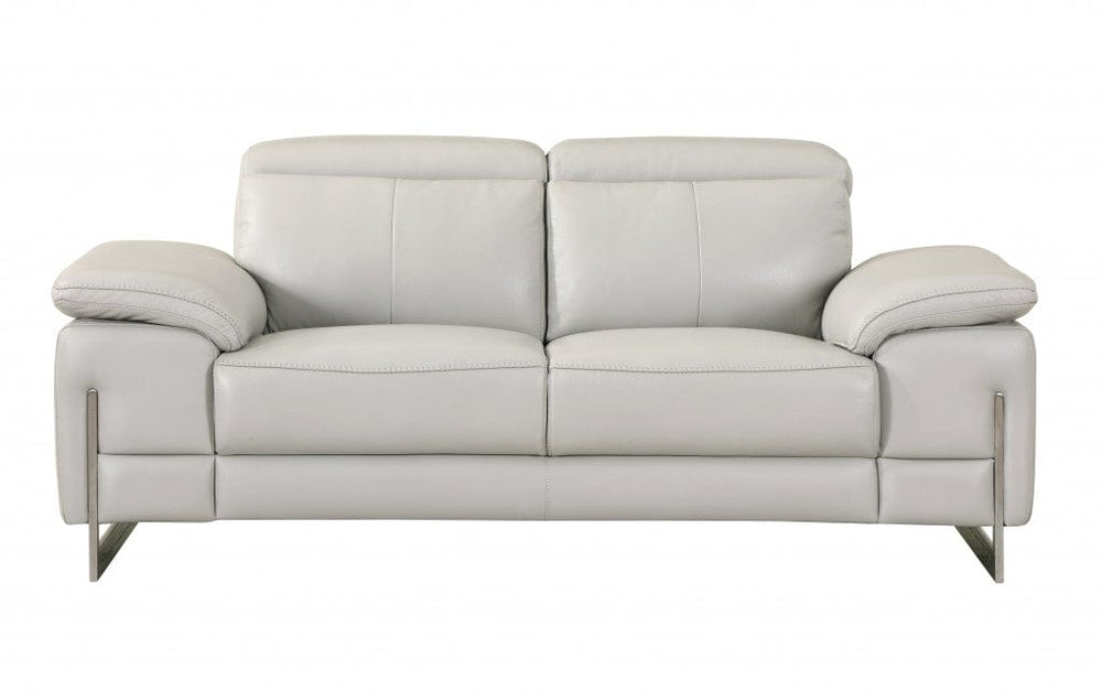 71" Light Gray And Silver Genuine Leather Loveseat - Homeroots