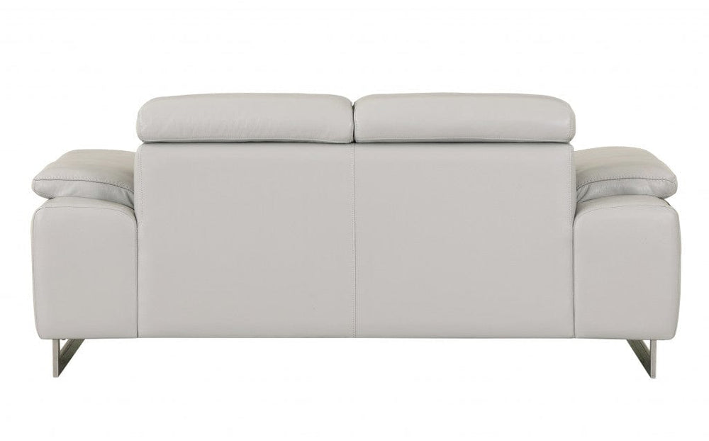 71" Light Gray And Silver Genuine Leather Loveseat - Homeroots - Flyclothing LLC