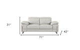 71" Light Gray And Silver Genuine Leather Loveseat - Homeroots - Flyclothing LLC