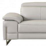 87" Light Gray Italian Leather Sofa With Silver Legs - Homeroots - Flyclothing LLC
