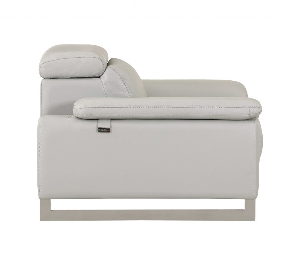 87" Light Gray Italian Leather Sofa With Silver Legs - Homeroots - Flyclothing LLC