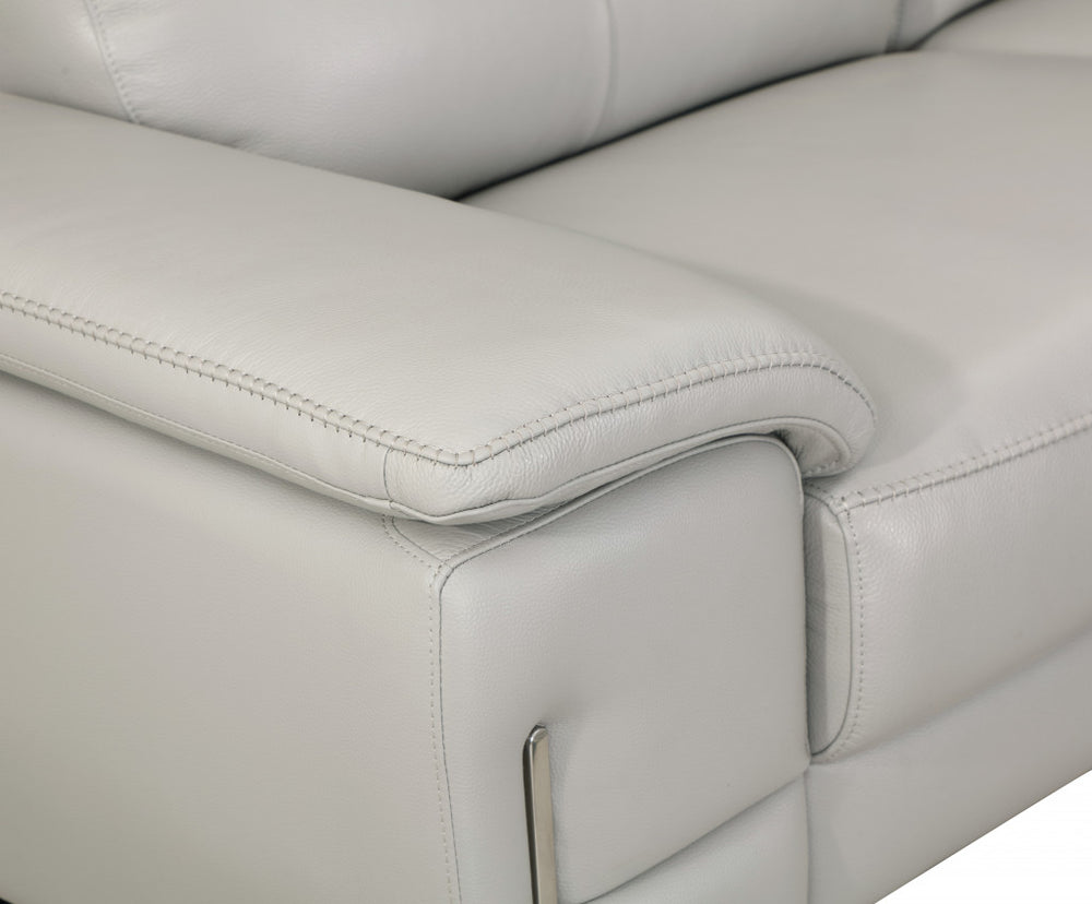 87" Light Gray Italian Leather Sofa With Silver Legs - Homeroots - Flyclothing LLC