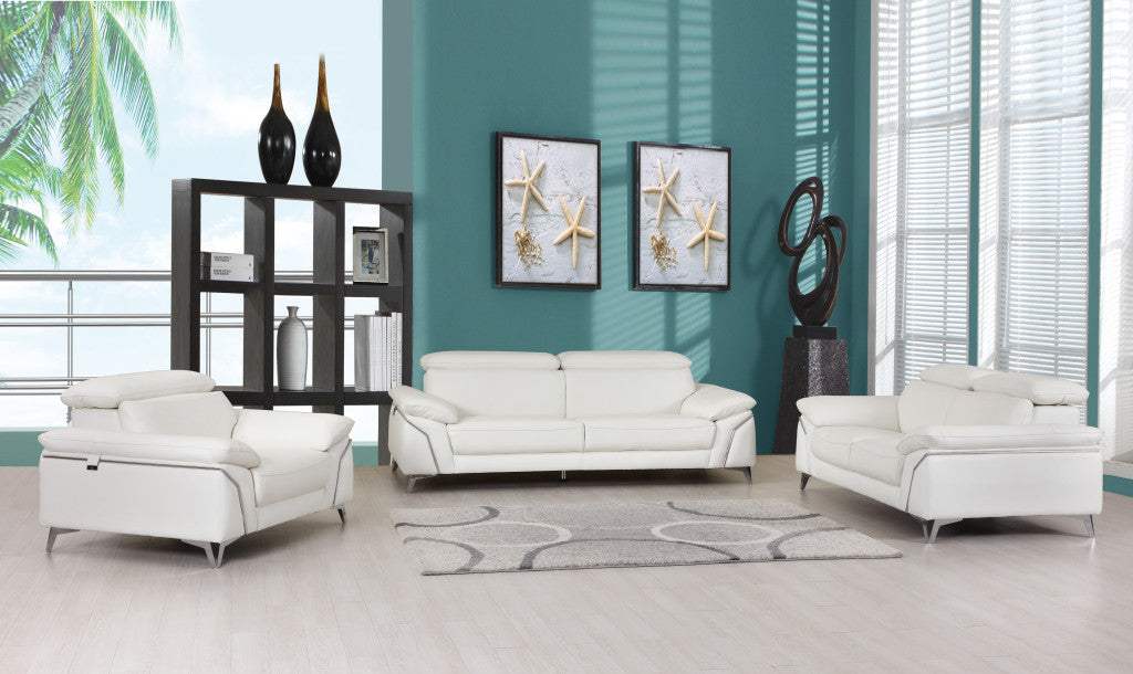 Three Piece Indoor White Italian Leather Six Person Seating Set - Homeroots - Flyclothing LLC