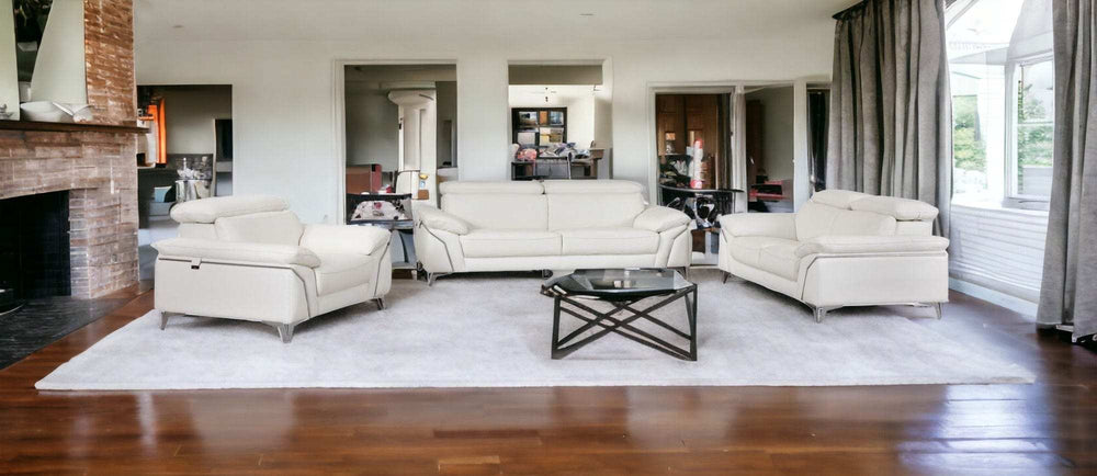 Three Piece Indoor White Italian Leather Six Person Seating Set - Homeroots - Flyclothing LLC