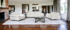 Three Piece Indoor White Italian Leather Six Person Seating Set - Homeroots