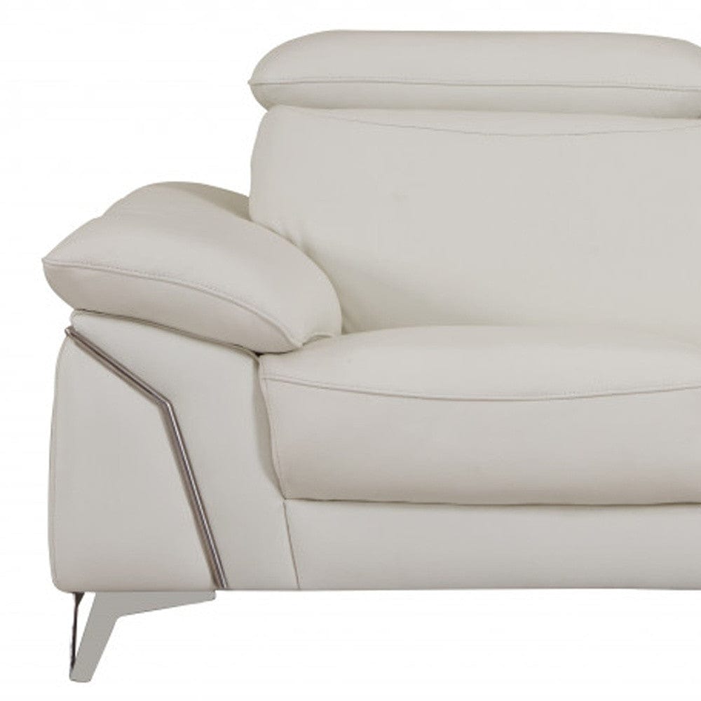 71" White Italian Leather Sofa With Silver Legs - Homeroots - Flyclothing LLC