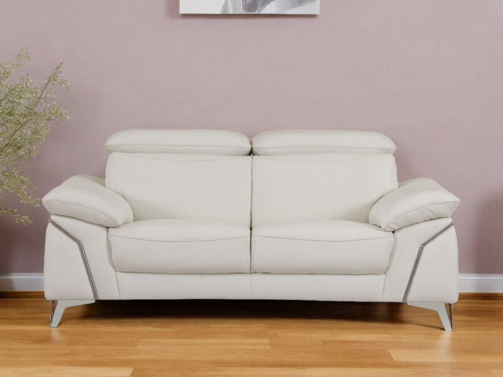 71" White Italian Leather Sofa With Silver Legs - Homeroots