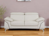 71" White Italian Leather Sofa With Silver Legs - Homeroots