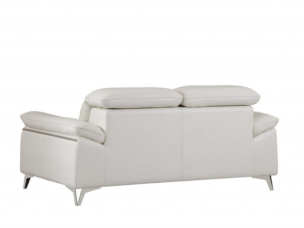 71" White Italian Leather Sofa With Silver Legs - Homeroots - Flyclothing LLC