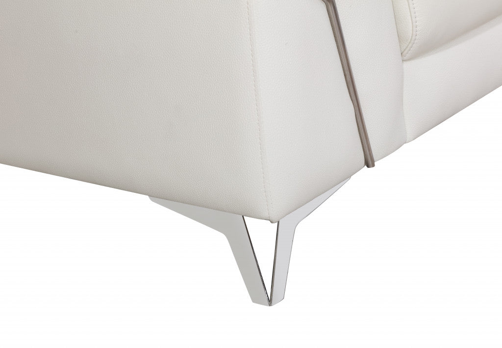 71" White Italian Leather Sofa With Silver Legs - Homeroots - Flyclothing LLC