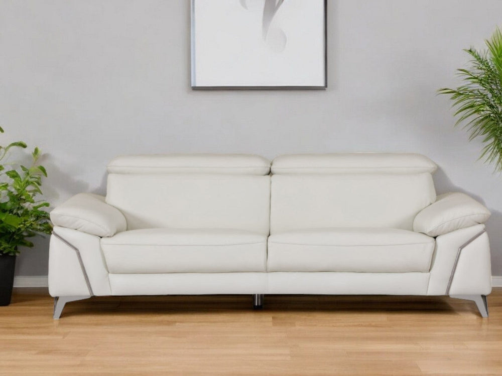 87" White Italian Leather Sofa With Silver Legs - Homeroots - Flyclothing LLC