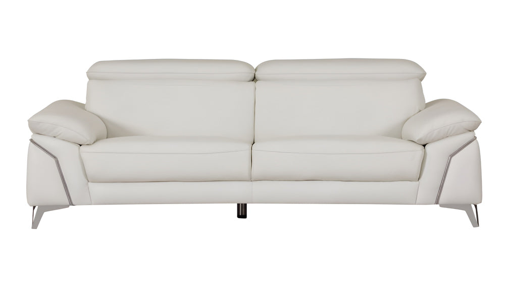 87" White Italian Leather Sofa With Silver Legs - Homeroots