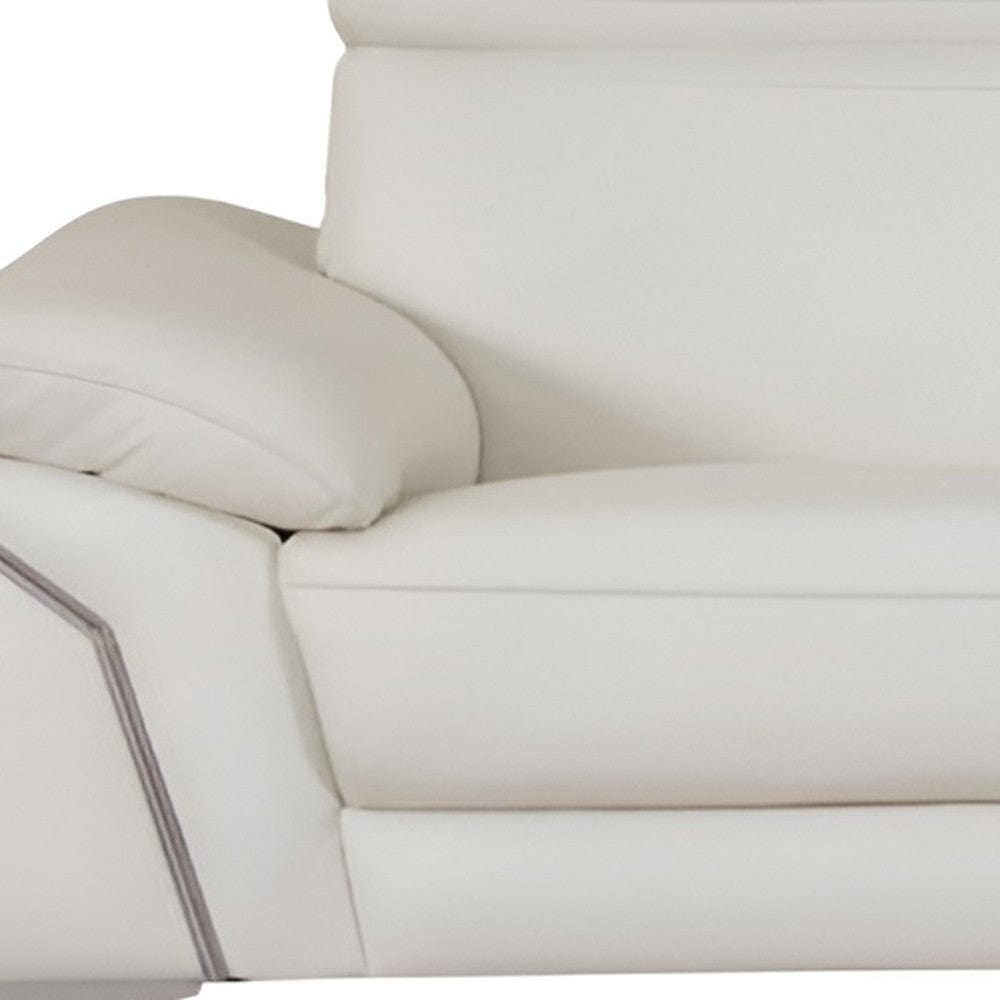 87" White Italian Leather Sofa With Silver Legs - Homeroots - Flyclothing LLC