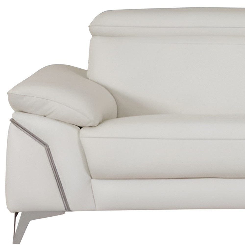 87" White Italian Leather Sofa With Silver Legs - Homeroots - Flyclothing LLC