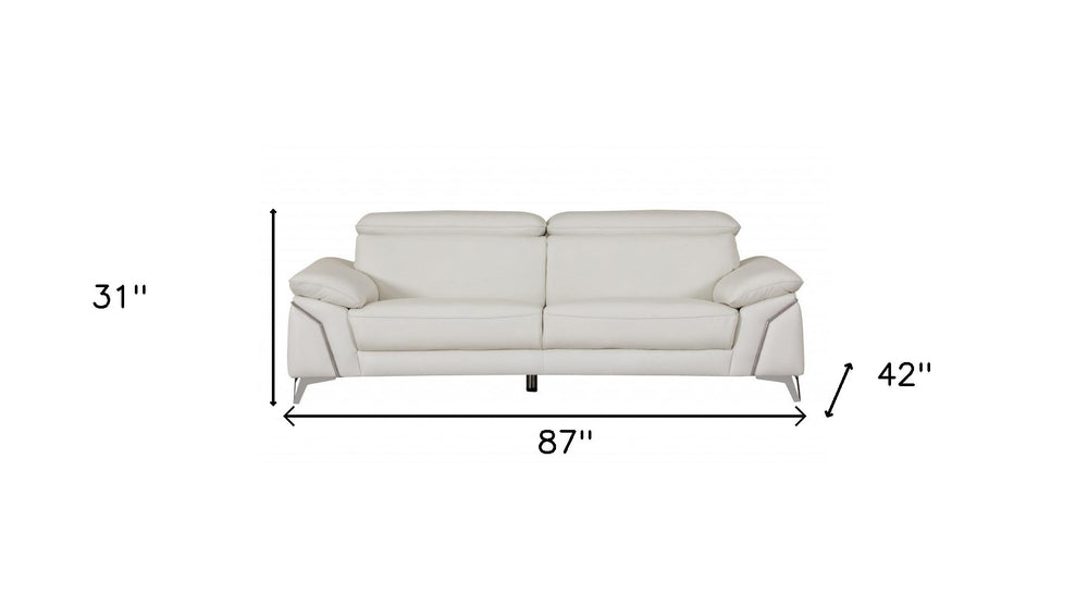 87" White Italian Leather Sofa With Silver Legs - Homeroots - Flyclothing LLC