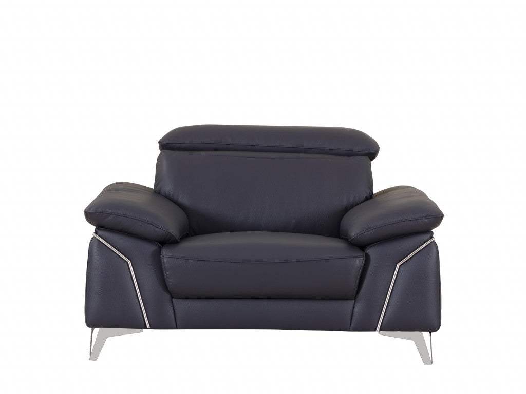 Three Piece Indoor Blue Italian Leather Six Person Seating Set - Homeroots - Flyclothing LLC