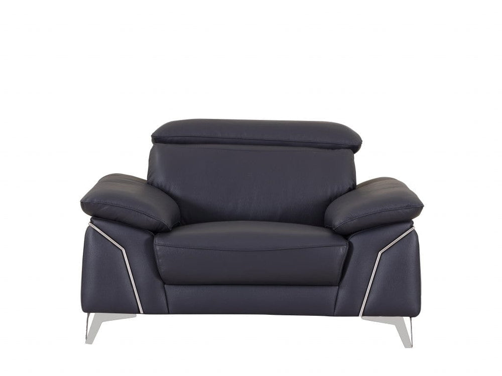 Three Piece Indoor Blue Italian Leather Six Person Seating Set - Homeroots