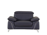 Three Piece Indoor Blue Italian Leather Six Person Seating Set - Homeroots