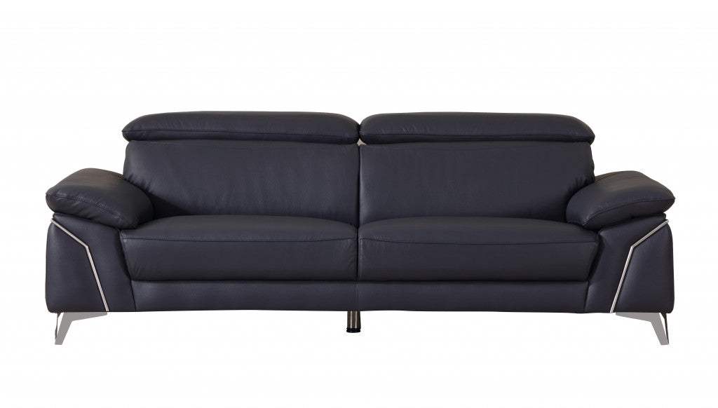 Three Piece Indoor Blue Italian Leather Six Person Seating Set - Homeroots - Flyclothing LLC
