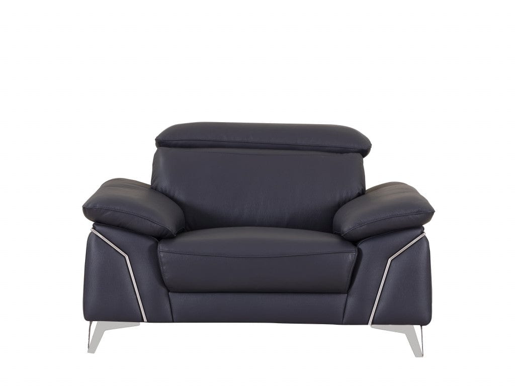 31" Navy Blue Genuine Italian Leather Chair - Homeroots - Flyclothing LLC