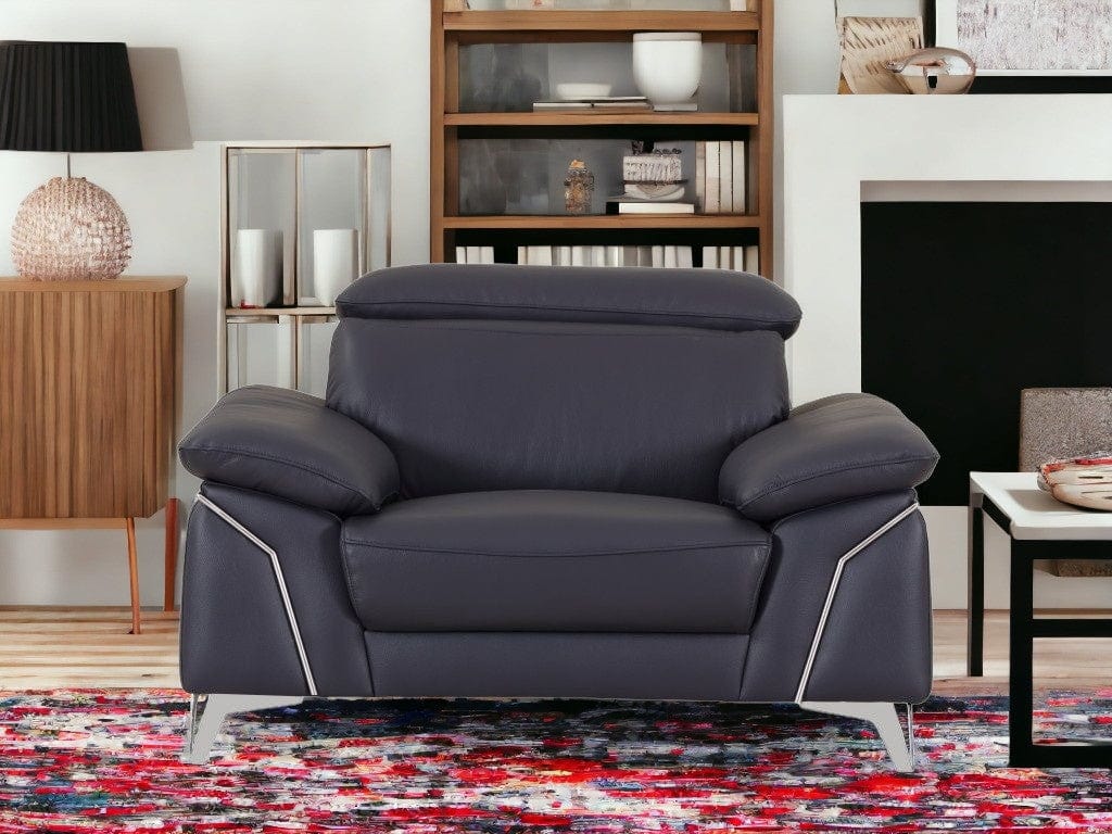 31" Navy Blue Genuine Italian Leather Chair - Homeroots - Flyclothing LLC