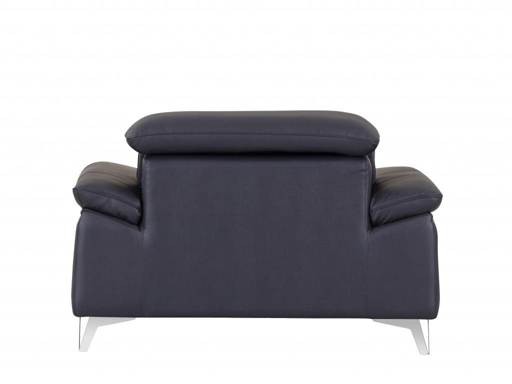 31" Navy Blue Genuine Italian Leather Chair - Homeroots - Flyclothing LLC